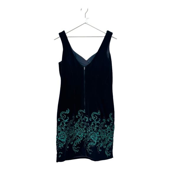 Vintage Zum Zum Velvet Mini Dress Size 9 Green Glitter Baroque Detail - Picture 3 of 12